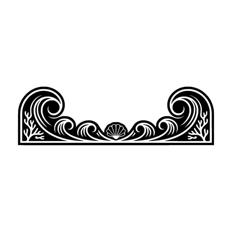 Ornamental Ocean Border, Silhouette, Black and White, Decorative Frame vector