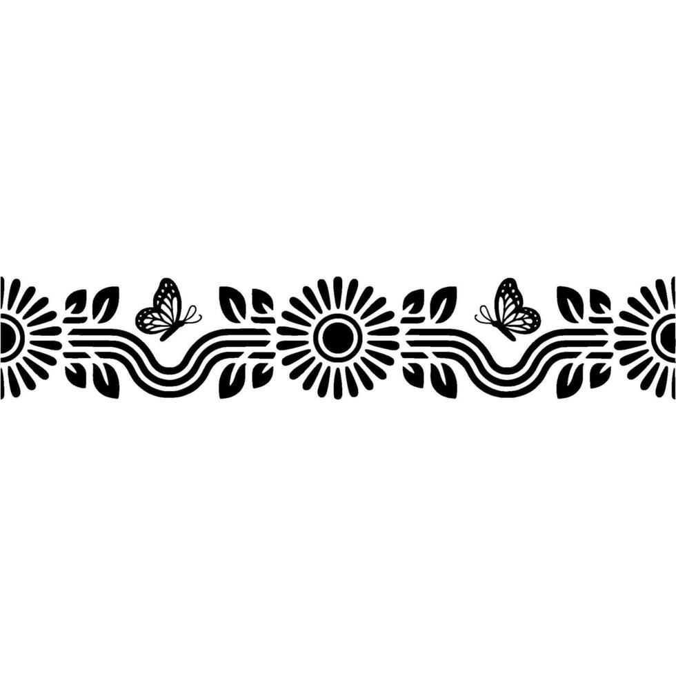 Elegant Floral Border with Butterflies in Black White vector