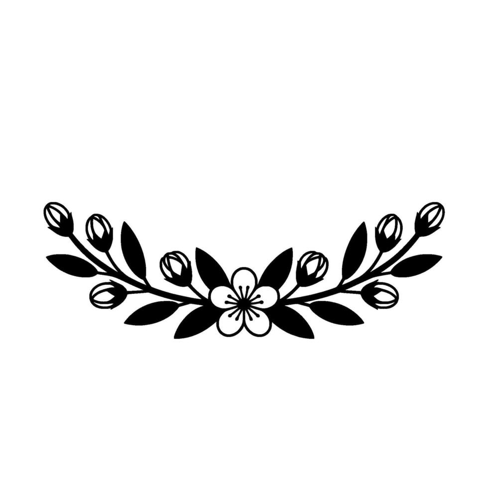 Black White Floral Arch Silhouette on White Background vector