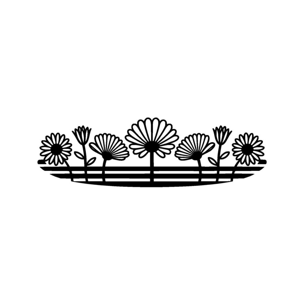 Floral Border Silhouette Daisy Arrangement on White vector