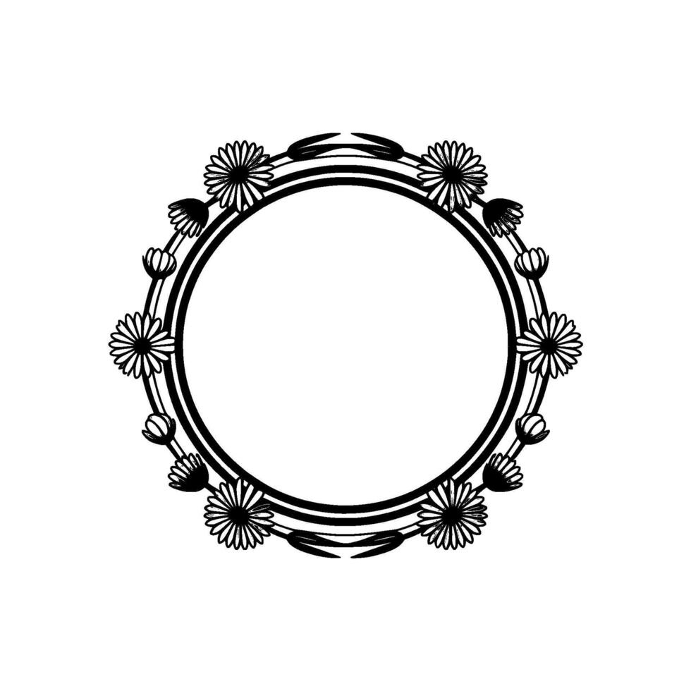 Floral Circle Frame, Minimalist with Daisies, Invitation Decor vector
