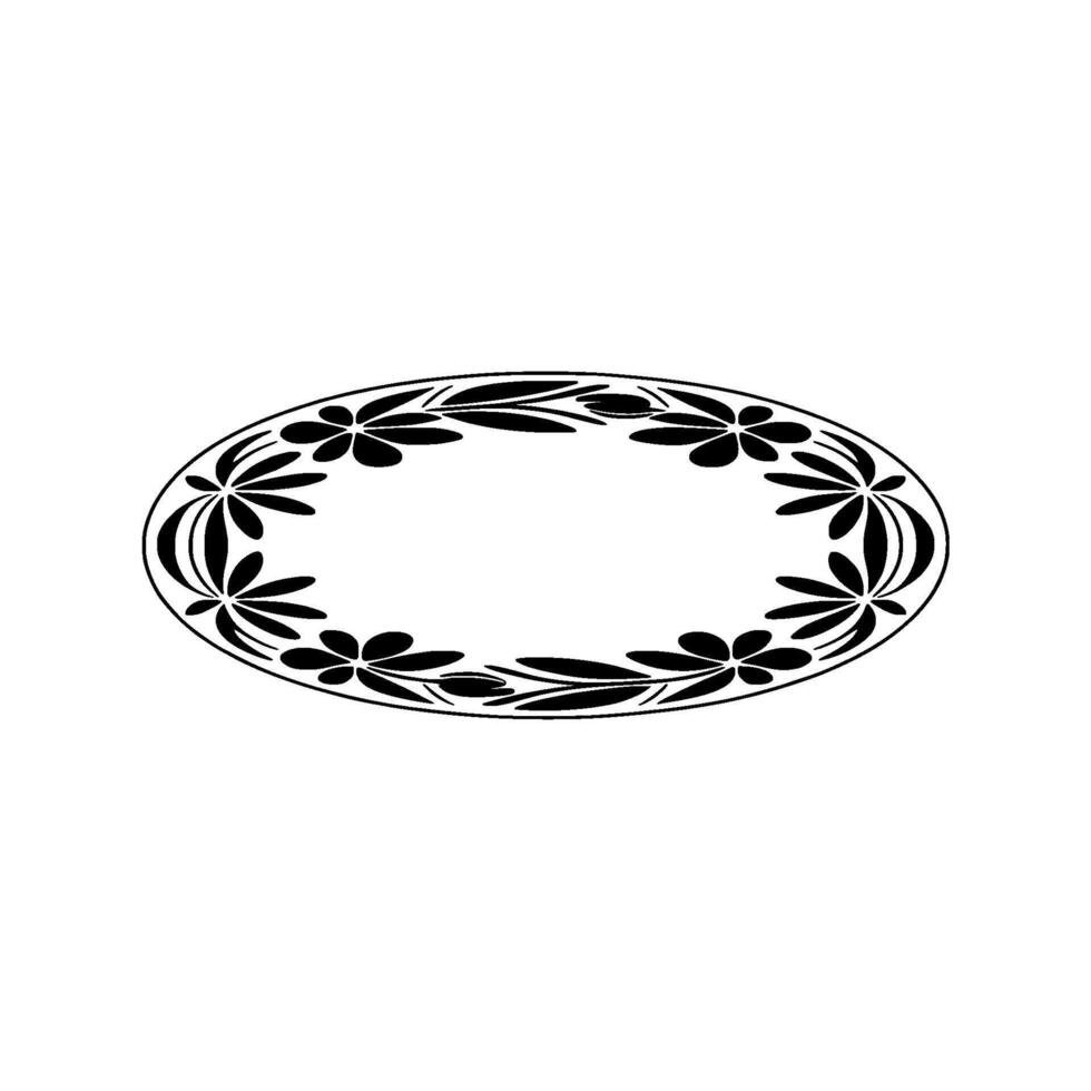 Elegant Floral Oval Frame , Black and White, Decorative Element vector