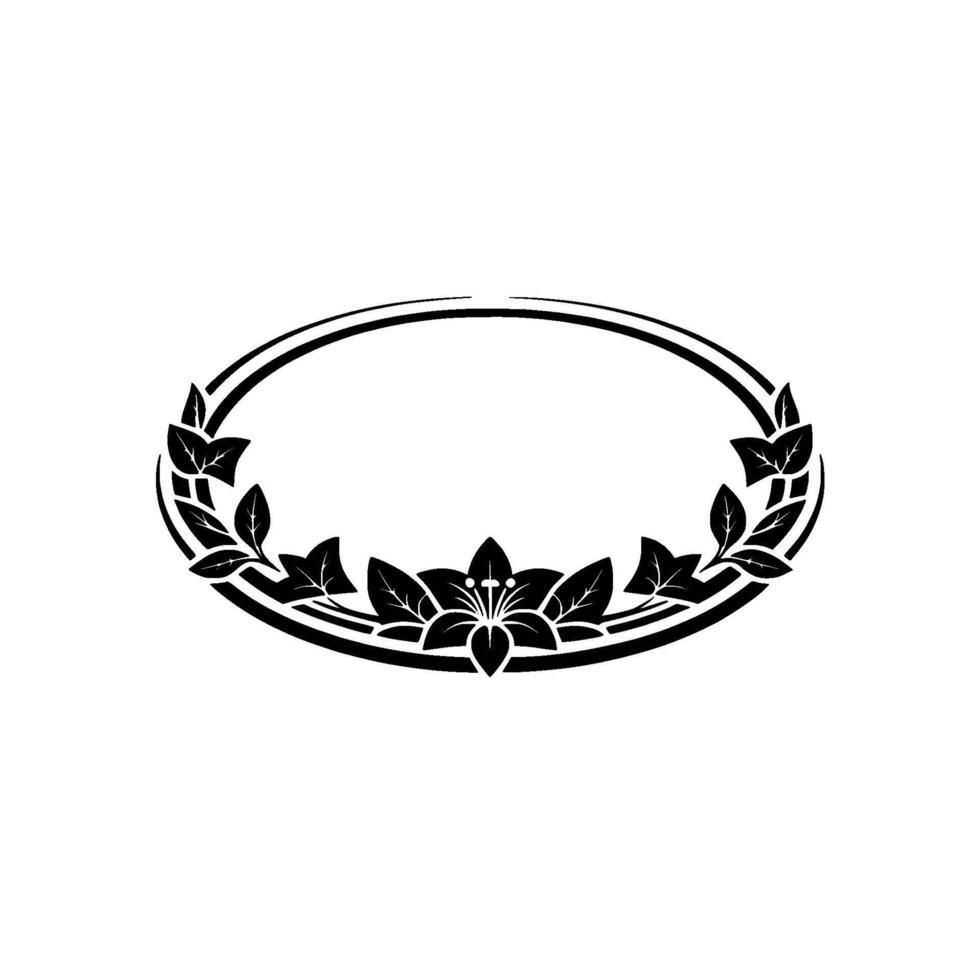 Elegant Floral Oval Frame in Black White, Leaves vector