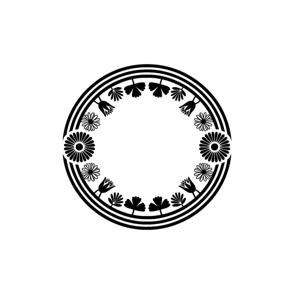 Minimalist Floral Circle Black White, Invitation Border, Decorative Element vector