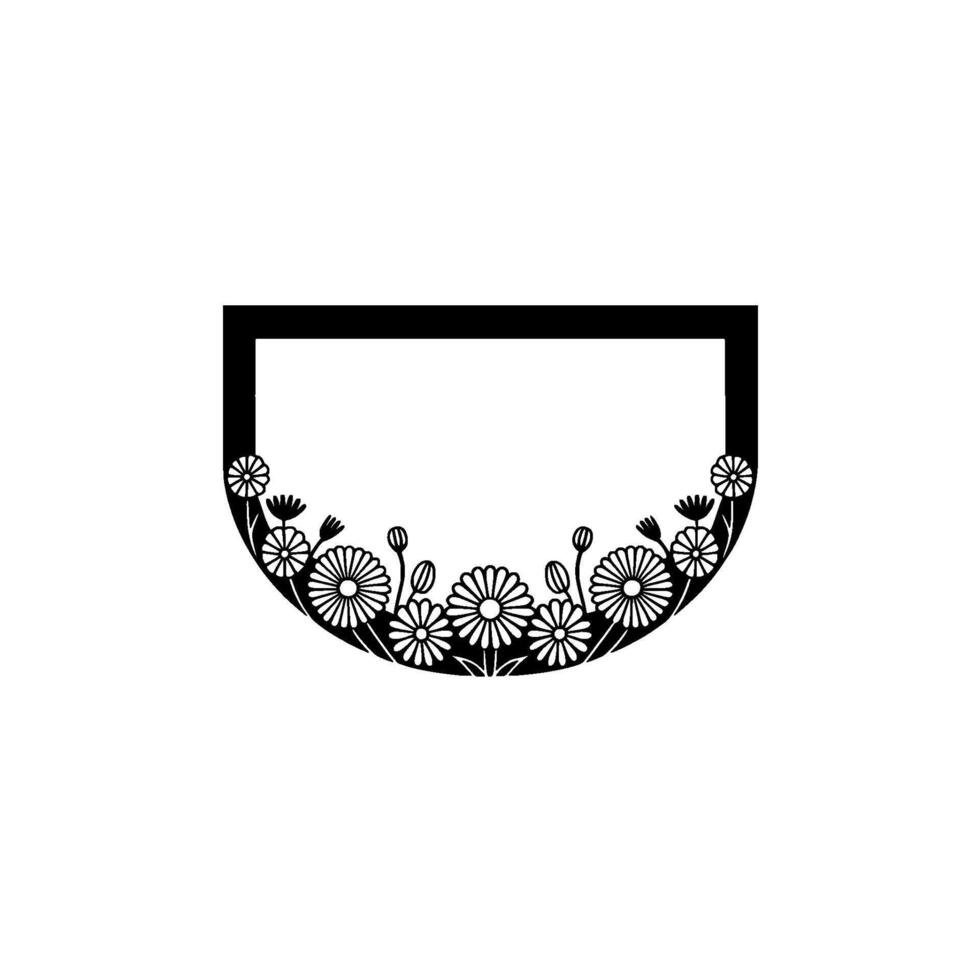 Elegant Floral Frame , Black and White, Minimalist, Flowers vector