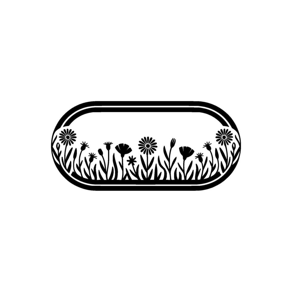 Minimalist Floral Silhouette Oval Frame Botanical Element vector