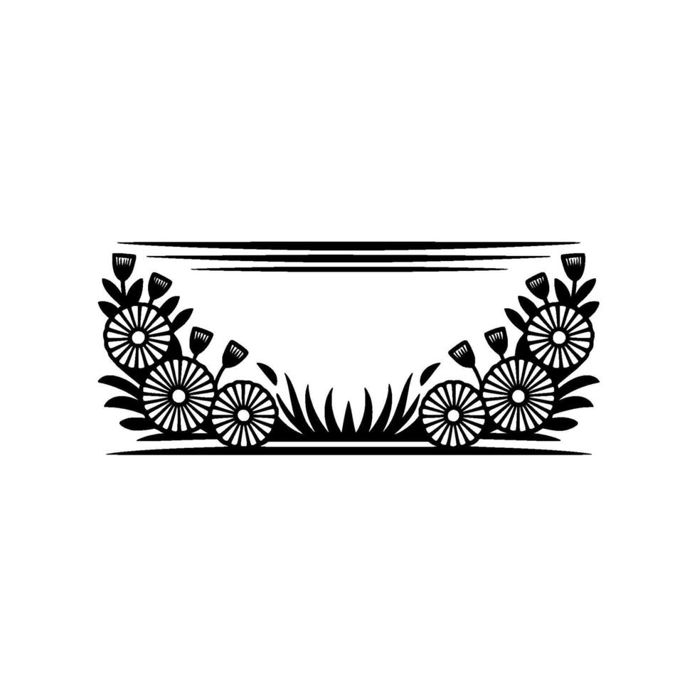 Floral Frame Silhouette, Modern Border, Monochrome vector