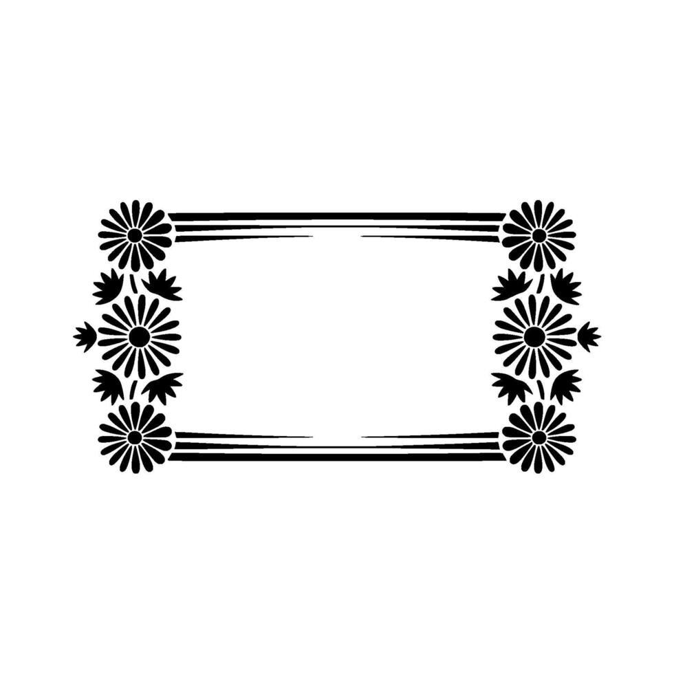 Floral Frame Silhouette - Minimalist Black Daisy Border on White Background vector