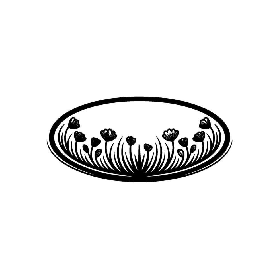 Oval Floral Emblem in Black and Gray, Minimalist vector