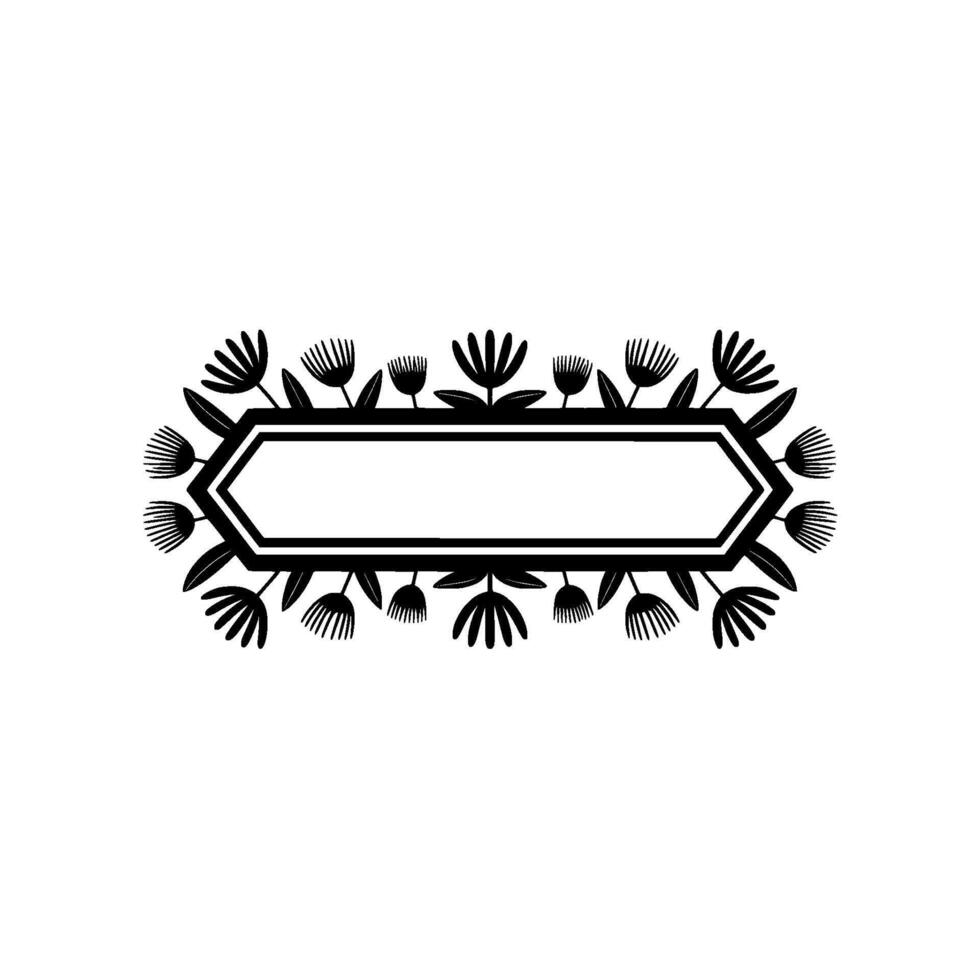 Minimalist Floral BadgeFrame with Text Space, Black White vector