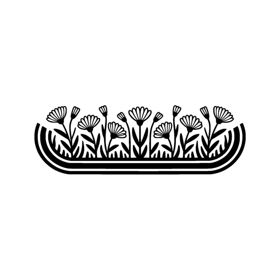 Minimalist Floral Border - Black and Beige Flowers on White vector