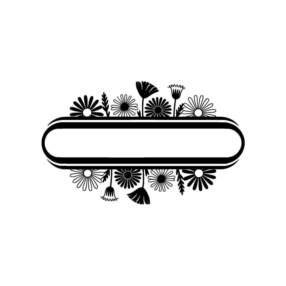 Minimalist Floral Frame with Space for Text - Black and White vector
