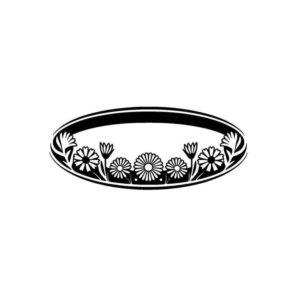 Floral Oval Frame Black White Illustration for Invitations, Logos vector