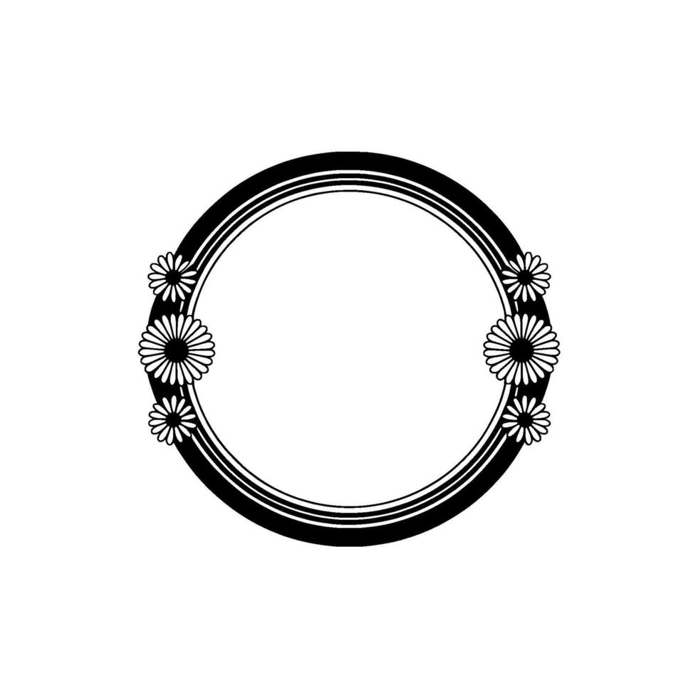 Minimalist Daisy Circle Frame - Elegant Black White vector