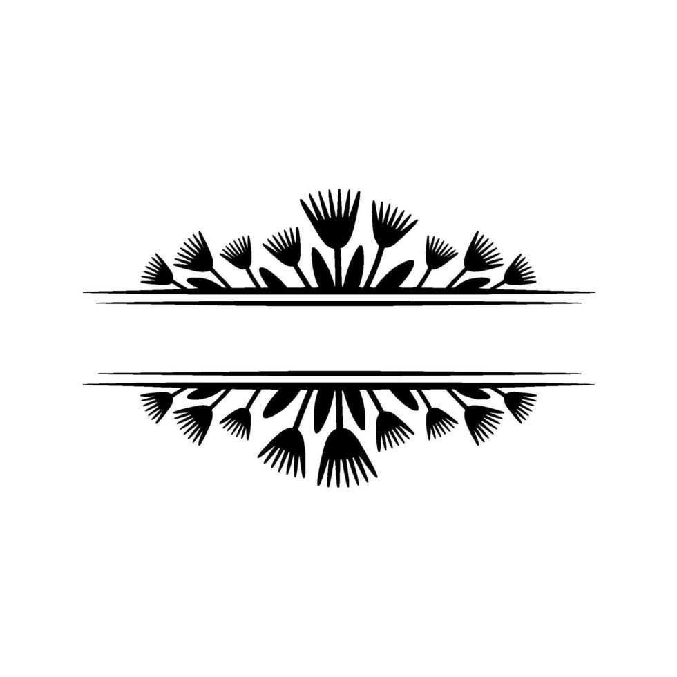 Elegant Floral Frame with Blank Space - Black Silhouette vector