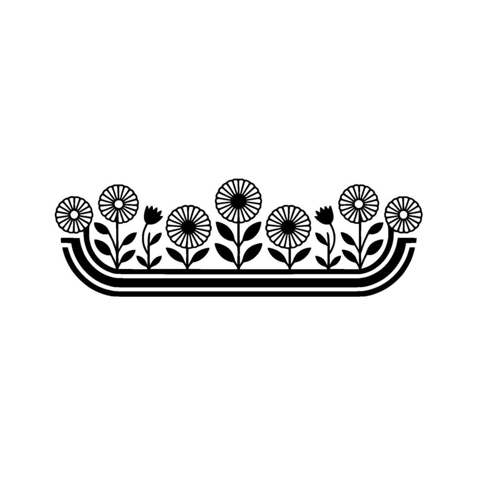 Minimalist Floral Border in Black White, Retro Style vector