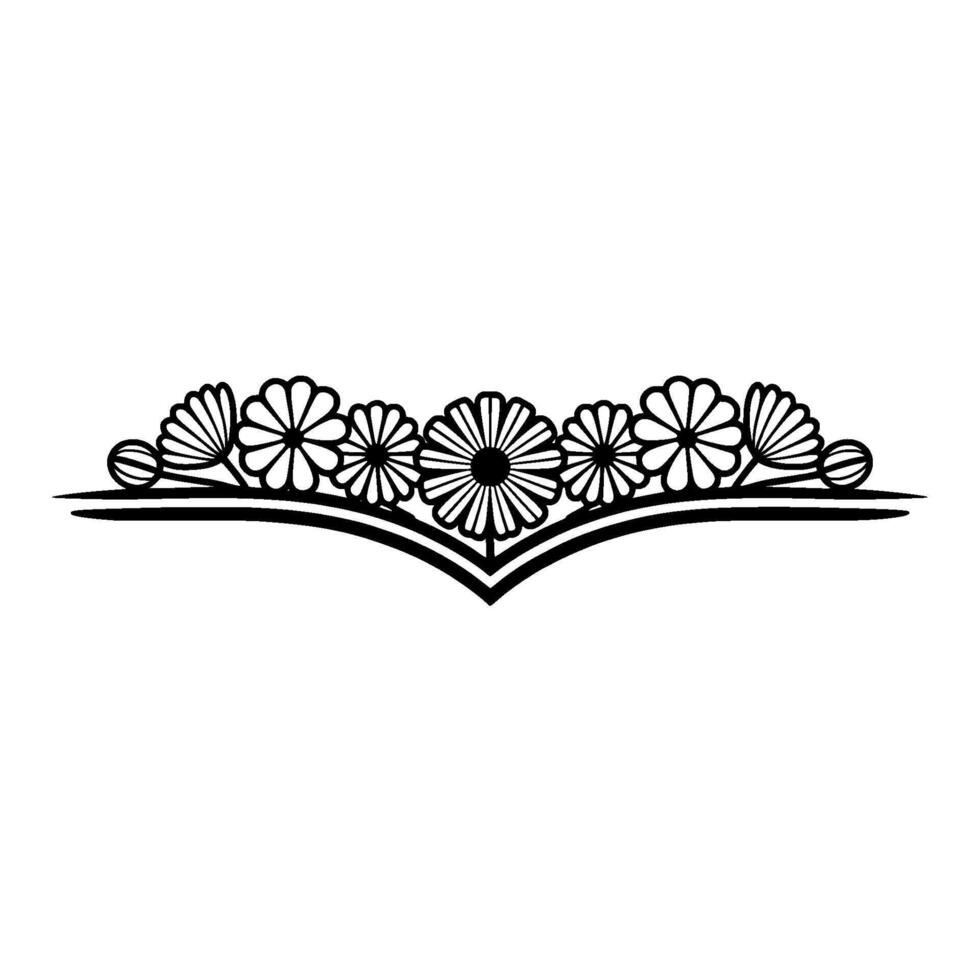 Floral Line Art Border Minimalist, Black White, Decorative Element vector