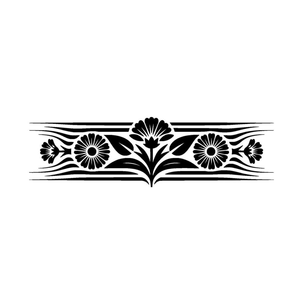Black Floral Border Element on White Background, Illustration vector