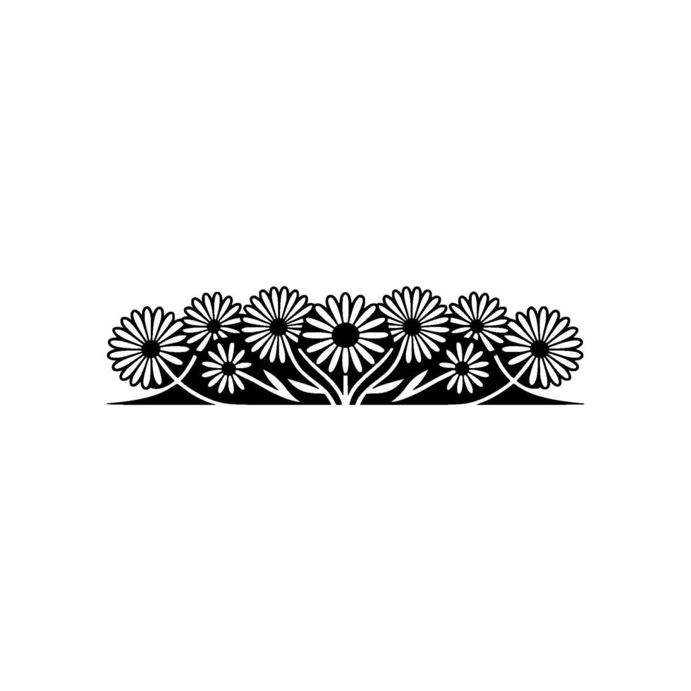Daisy Border Minimalist Floral , Black White, Decorative Element vector