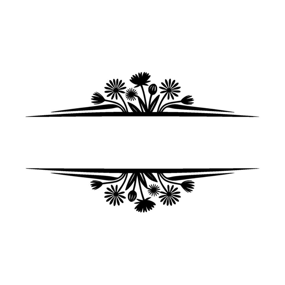 Floral Divider, Black and White Decorative Frame, Botanical vector
