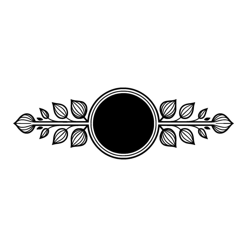 Black Floral Crest with Circle, Minimalist vector