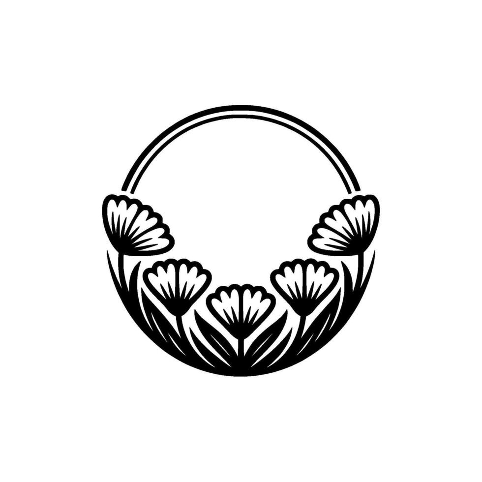 Floral Circle Frame Silhouette - Botanical , Decorative Element vector