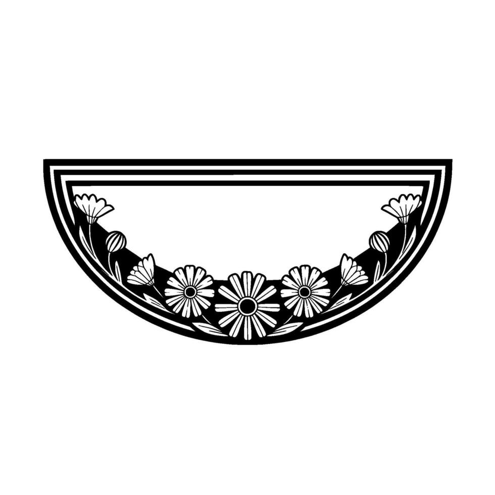 Floral Semi-Circle Frame, Black and White Decorative Element vector