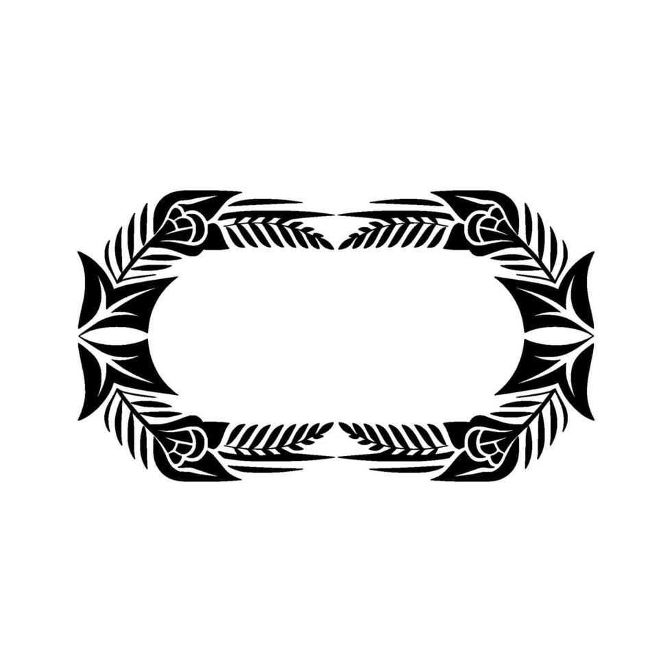 Geometric Leaf Frame - Minimalist Black Ornament on White Background vector