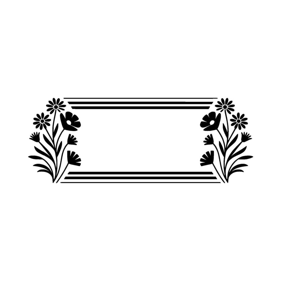 Minimalist Floral Frame Illustration, Black on White, Invitation vector
