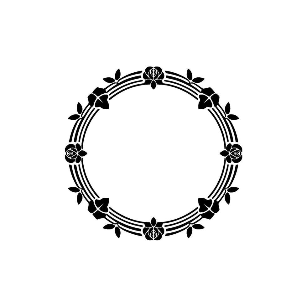 Art Nouveau Floral Circle Frame, Black and White, Elegant vector