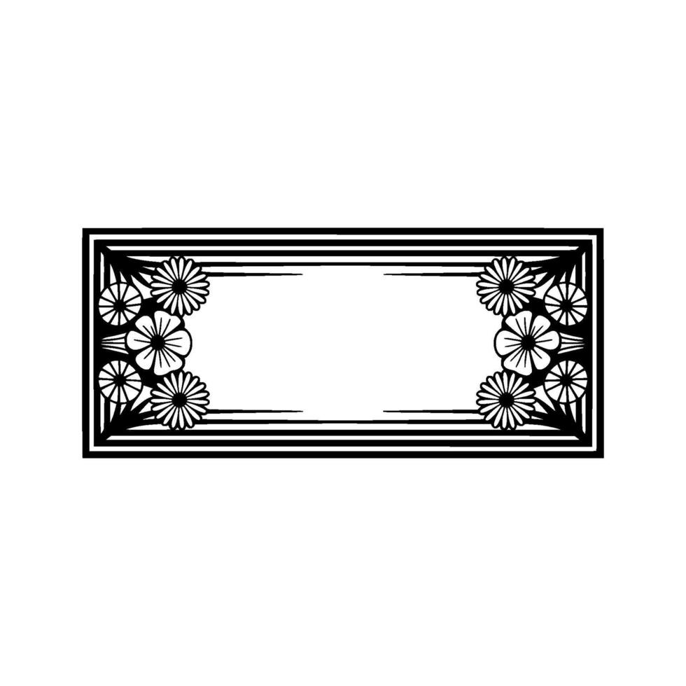 Elegant Floral Border Frame, Black White, Minimalist vector