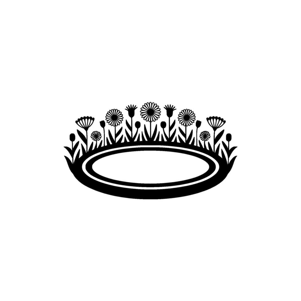 Floral Crown with Oval Frame - Minimalist vector
