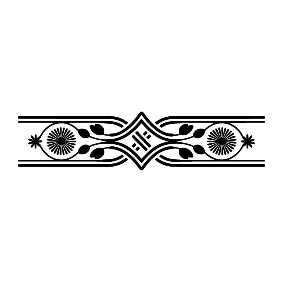 Decorative Border Floral Geometric , Black on White, Elegant vector