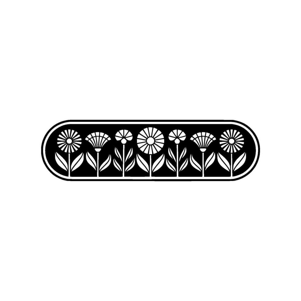 Floral Art Deco Border, Monochrome Illustration, Elegant Element vector