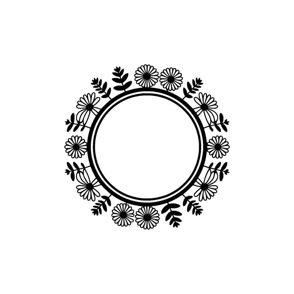 Elegant Floral Circle Frame Black White , Invitation Background vector