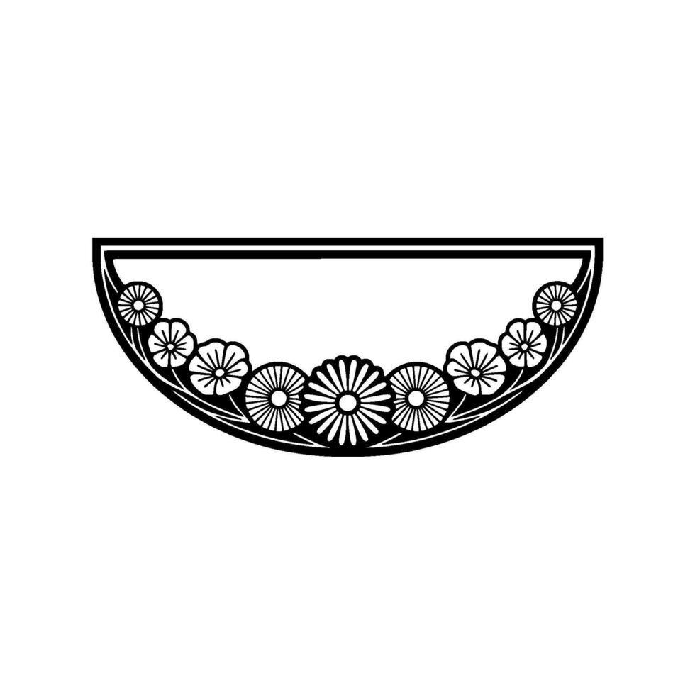 Elegant Floral Frame Black White Semi-Circle vector