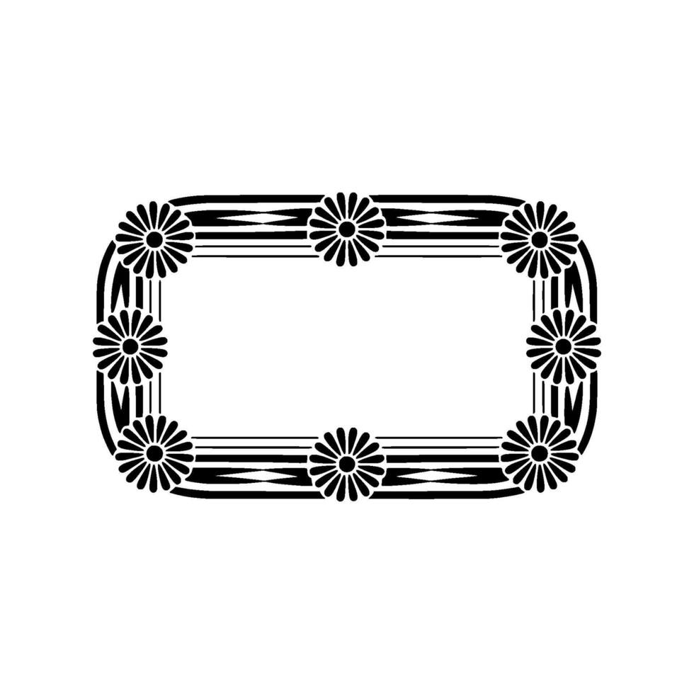 Floral Rectangular Frame, Black and White, Art Deco Inspired vector