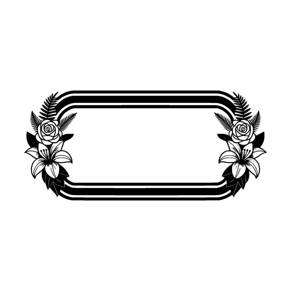 Elegant Floral Frame with Roses, Lilies, Ferns - Black and White vector