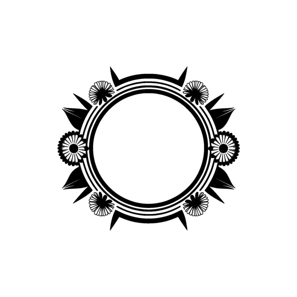 Elegant Floral Circle Frame in Black and White - Decorative Element vector