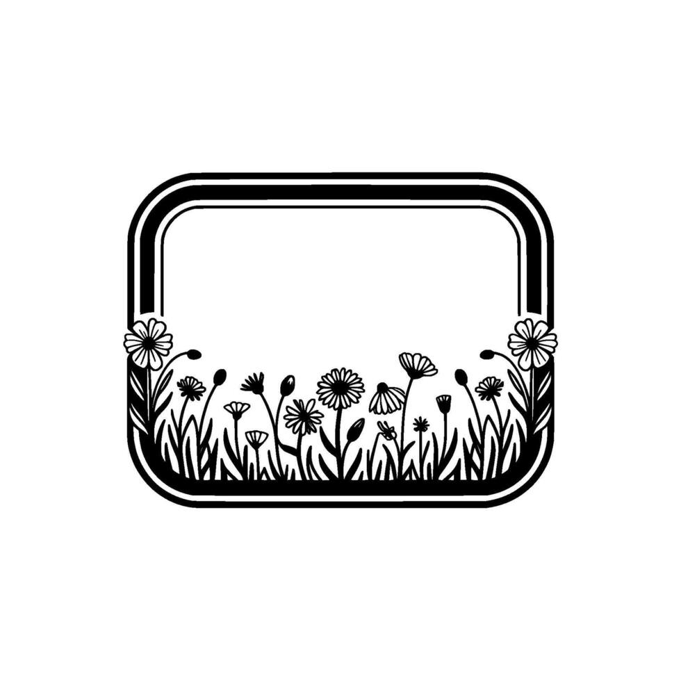 Minimalist Floral Frame , Black and White, Elegant Illustration vector