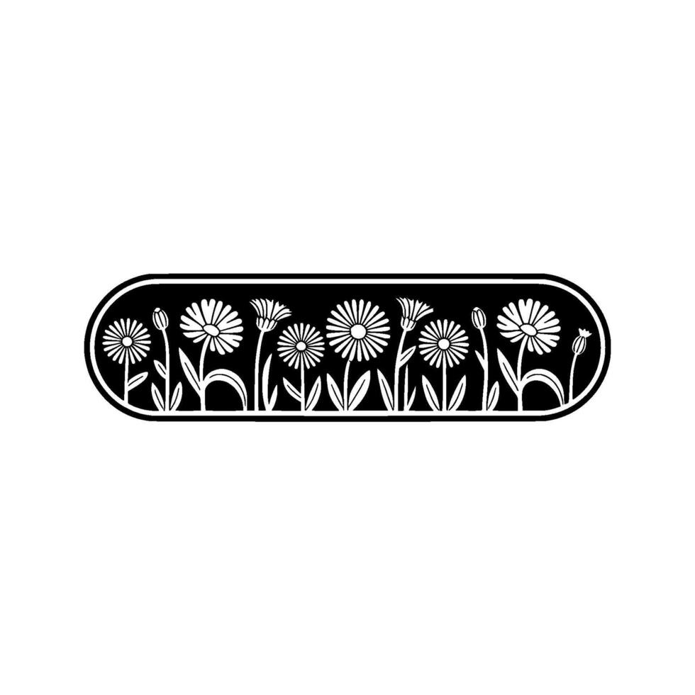Elegant Floral Border Black White Daisy Chain vector