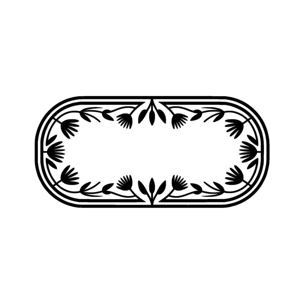 Floral Oval Frame, Minimalist Black and White, Border vector