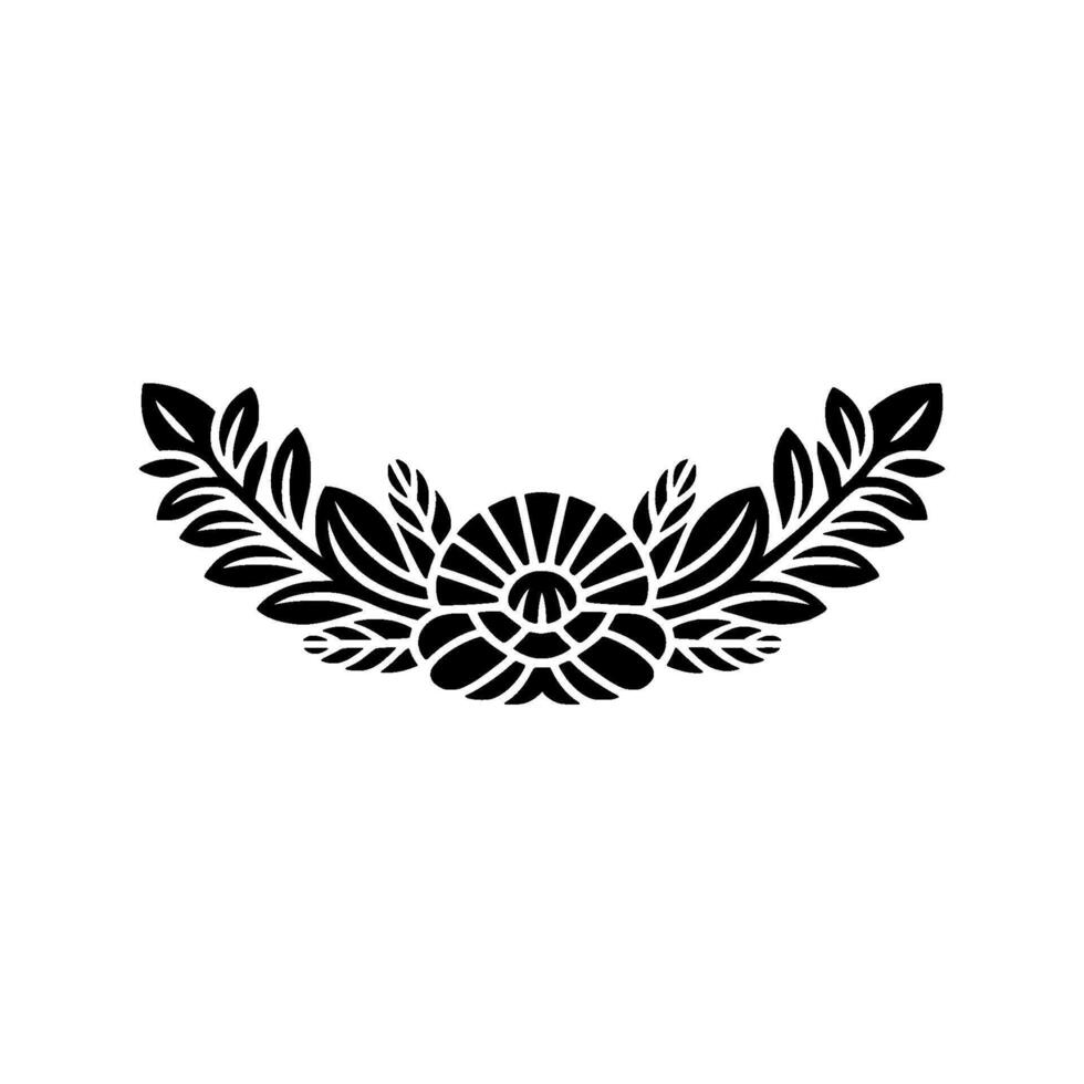 Elegant Black Floral Crescent on White, Minimalist Art vector