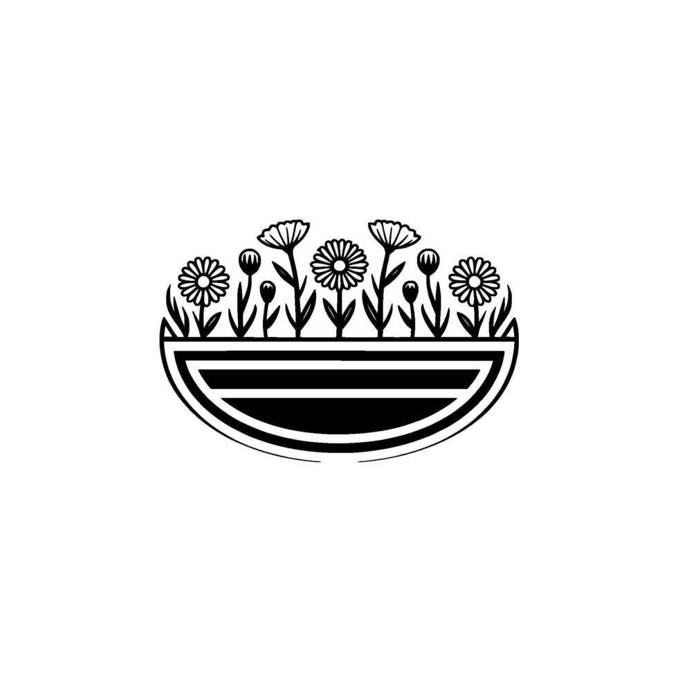 Minimalist Floral Arrangement Black White Garden in Planter vector