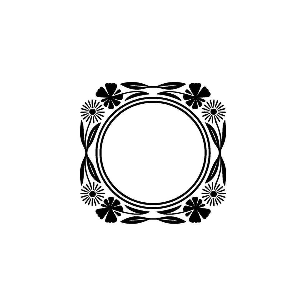Floral Frame Circle - Elegant Black and White Decorative Element vector