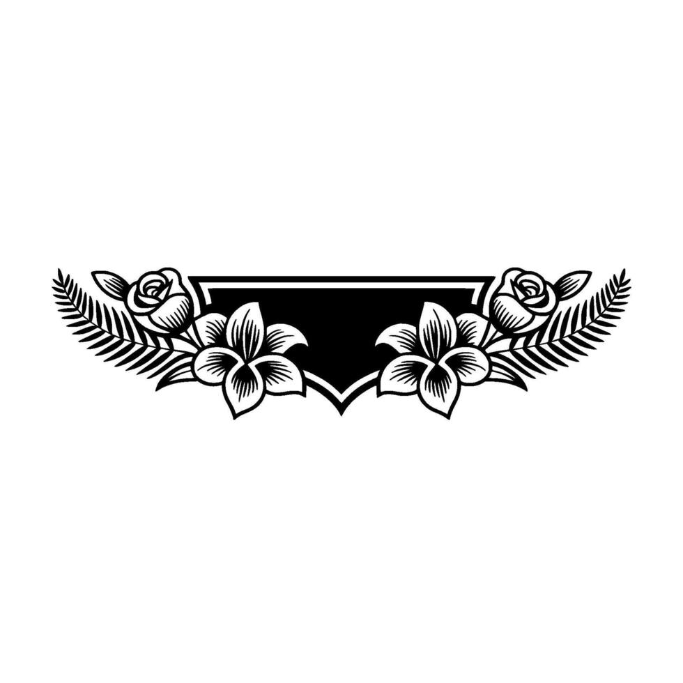 Elegant Floral Crest Black White Botanical Border vector
