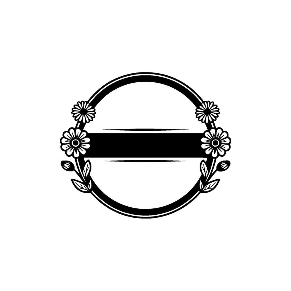Floral Circle Frame with Black Banner, Minimalist vector