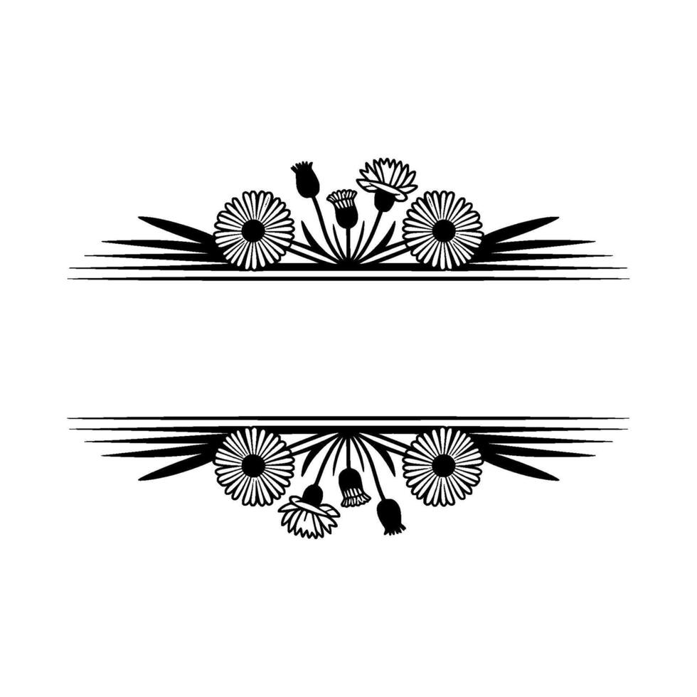 Floral Banner Monochrome Daisies, Blank Space vector