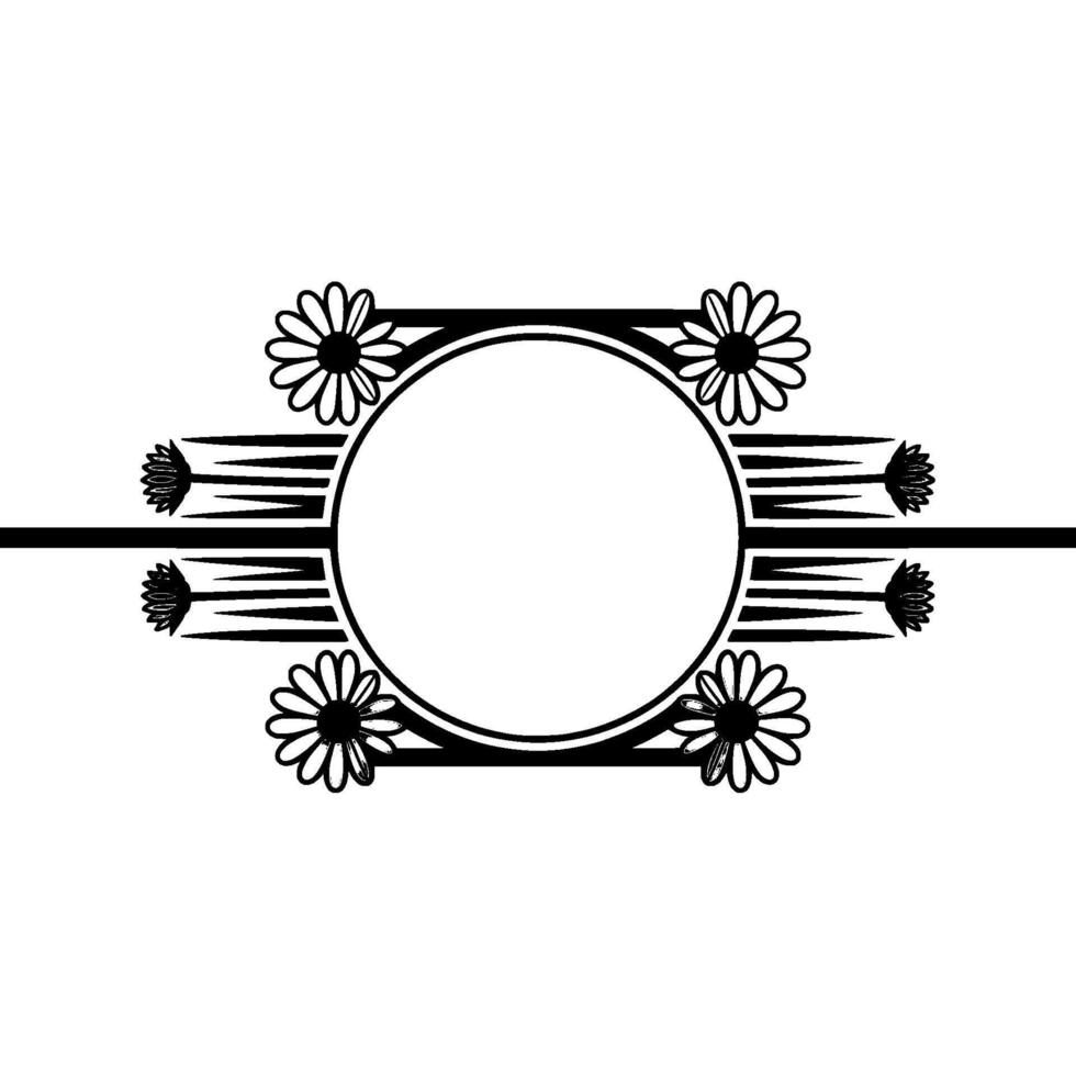 Art Deco Floral Frame Elegant Circle with Daisies and Black vector
