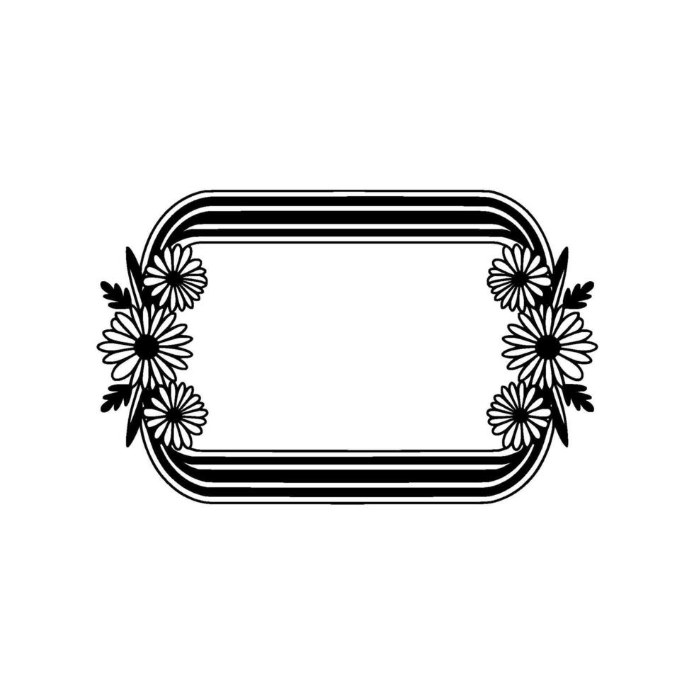 Floral Frame Black and White Daisy Border, Minimalist Aesthetic vector